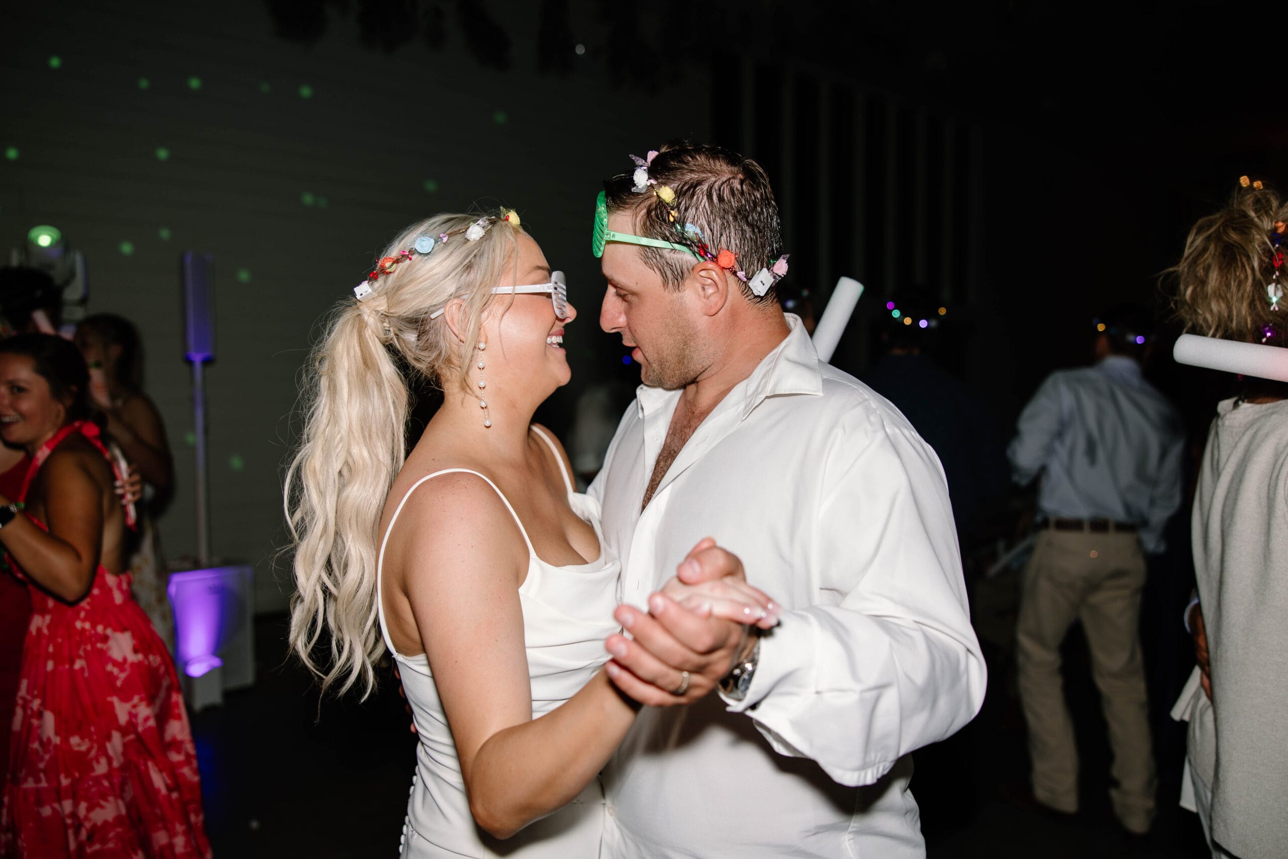 Bride and groom dancing together at their reception